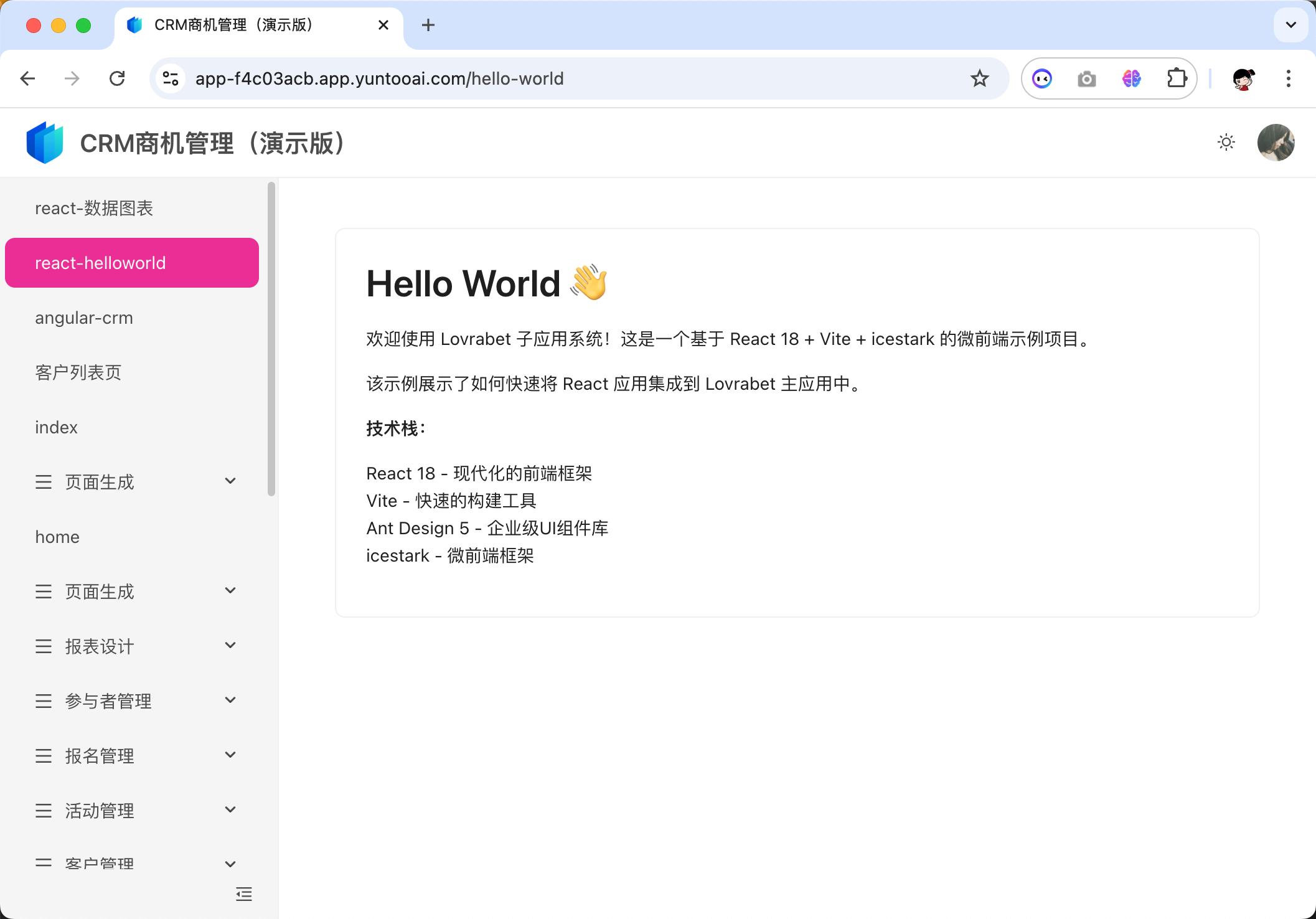helloworld运行时页面